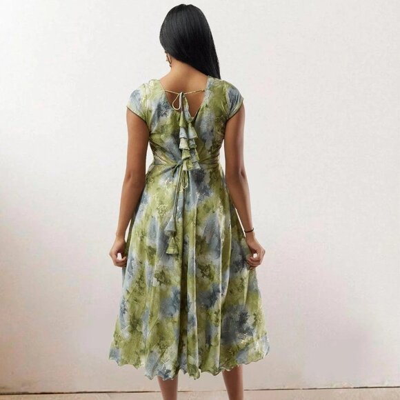 Green and Grey Printed Rayon Knee-Length Dress | Muvvas Boutique - Picture 5 of 5